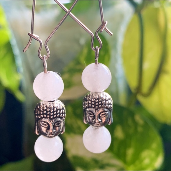 🌸2 for $24🌸 Rose Quartz Buddha Charm Earrings - Picture 2 of 4